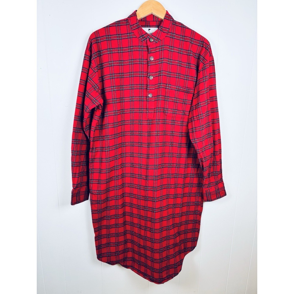 Lee Valley Ireland Men's Small Flannel Sleep Shirt Red Blue Tartan Plaid EUC